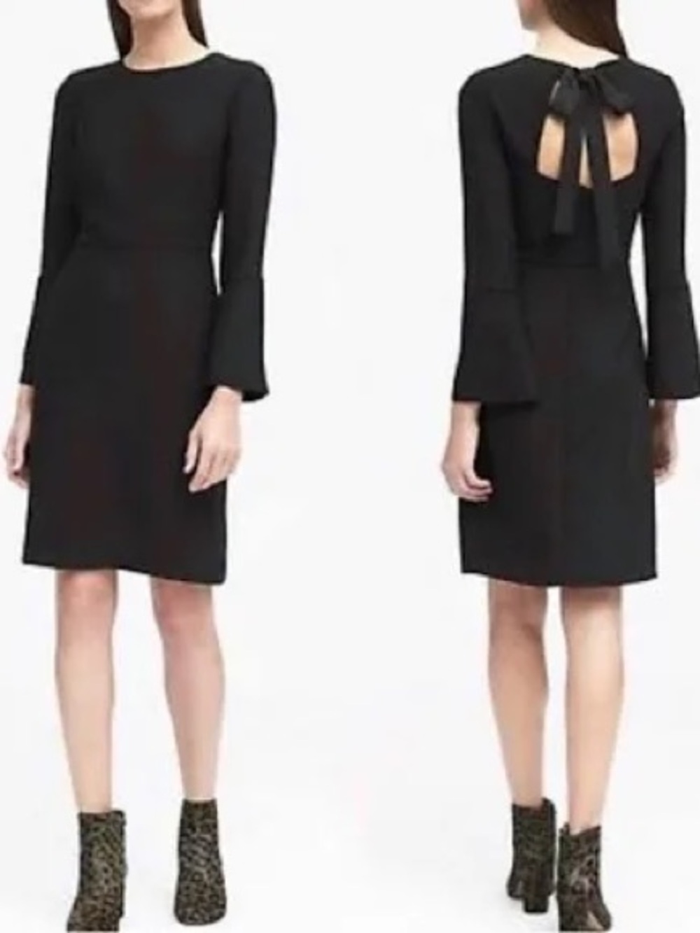 Banana Republic Black Long-Sleeve Bow-Back Sheath Dress
